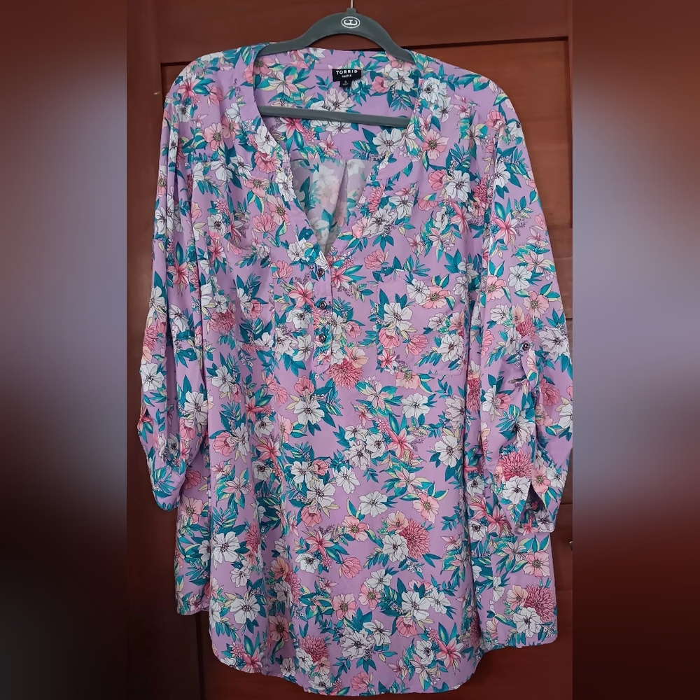 Torrid Harper Floral Blouse in Purple and Teal